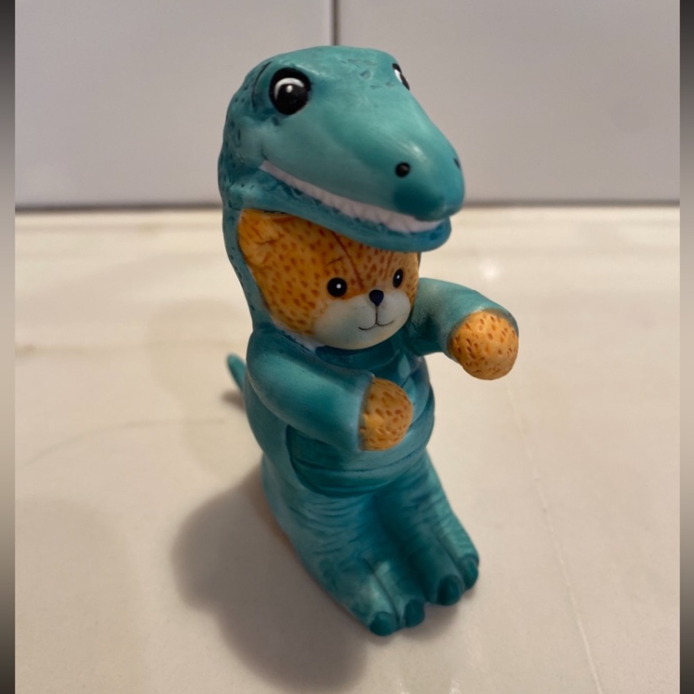 SOLD - Lucy & Me- Blue T-Rex Dinosaur Bear Figurine.